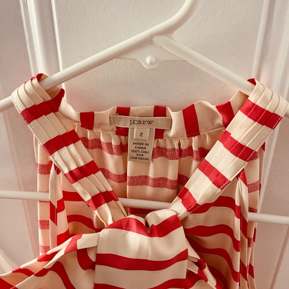 J.CREW 100% Silk Striped, lovely Coral& Cream color Halter Top with Bow - Size 2 - Picture 3 of 4